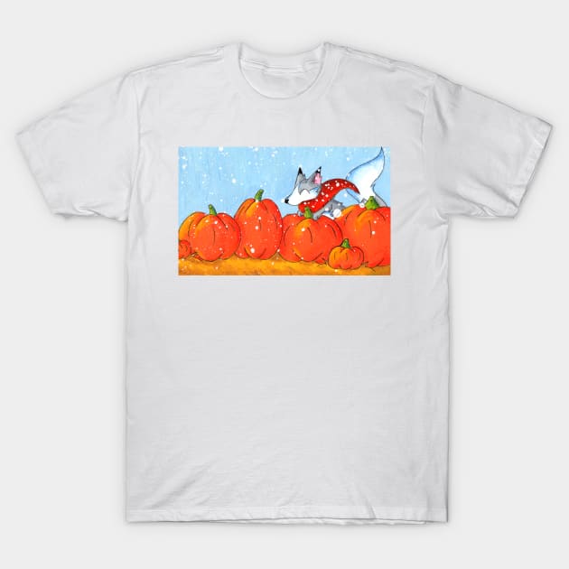 Wolf in the Pumpkin Patch T-Shirt by KristenOKeefeArt